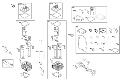 Cylinder Head Group Diagram and Parts List for 356442-0651-F1 200000 - 399999 Briggs and Stratton Engine